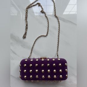 Purple velvet studded clutch